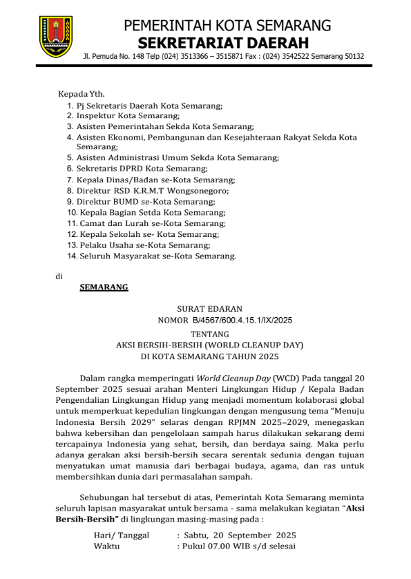 Aksi Bersih-Bersih (World Cleanup Day) di Kota Semarang Tahun 2025